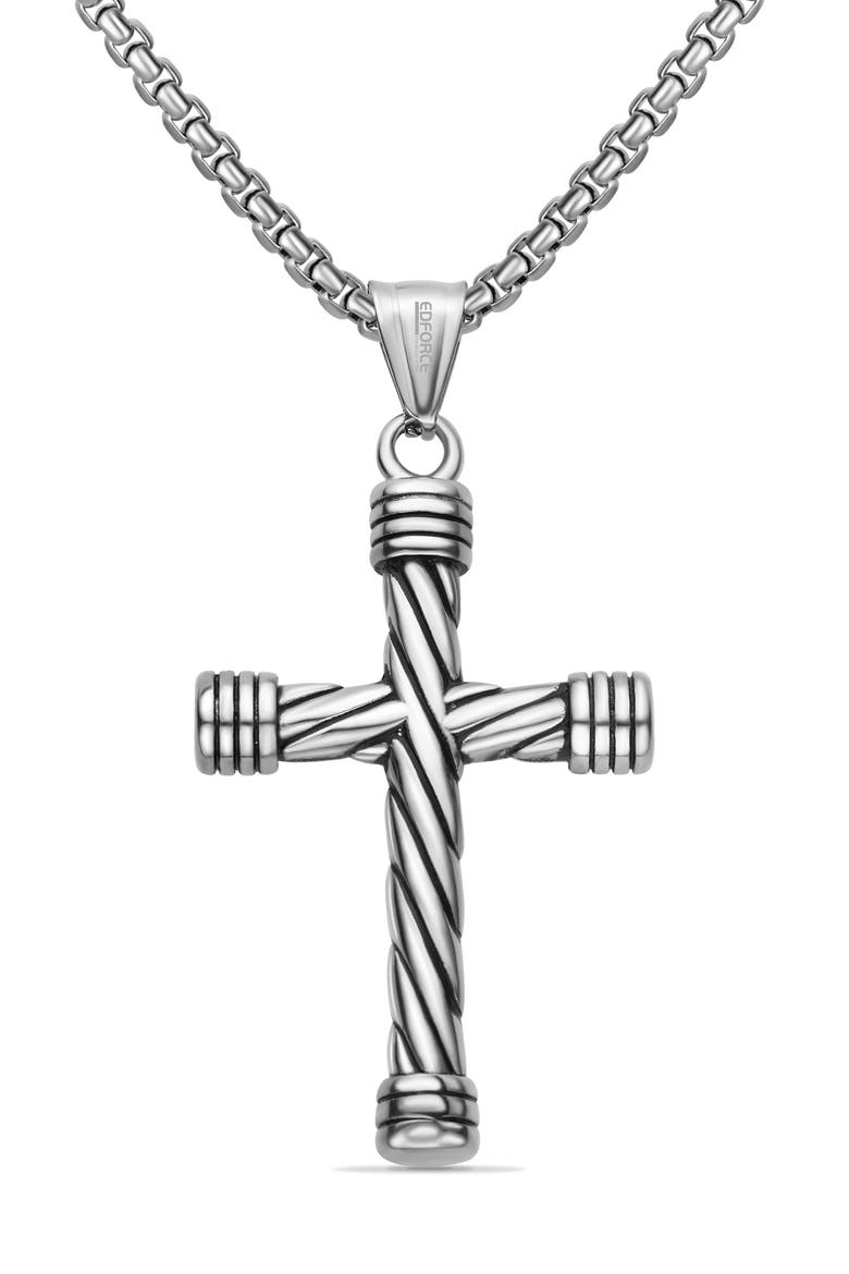 Men's Twisted Cross Pendant Necklace, Alternate, color, SILVER