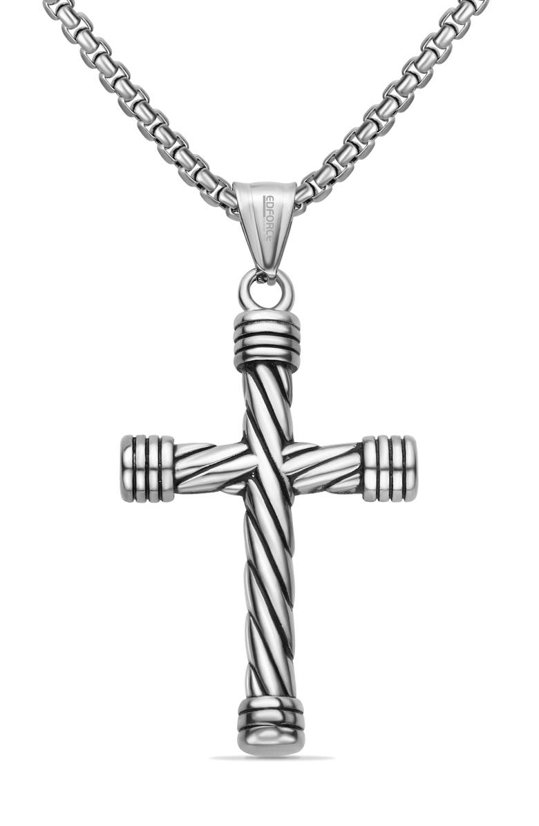 EDFORCE Men's Twisted Cross Pendant Necklace, Alternate, color, Silver
