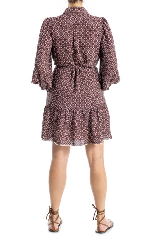Max Studio Long Sleeve Button Front Crepe Dress In Brown