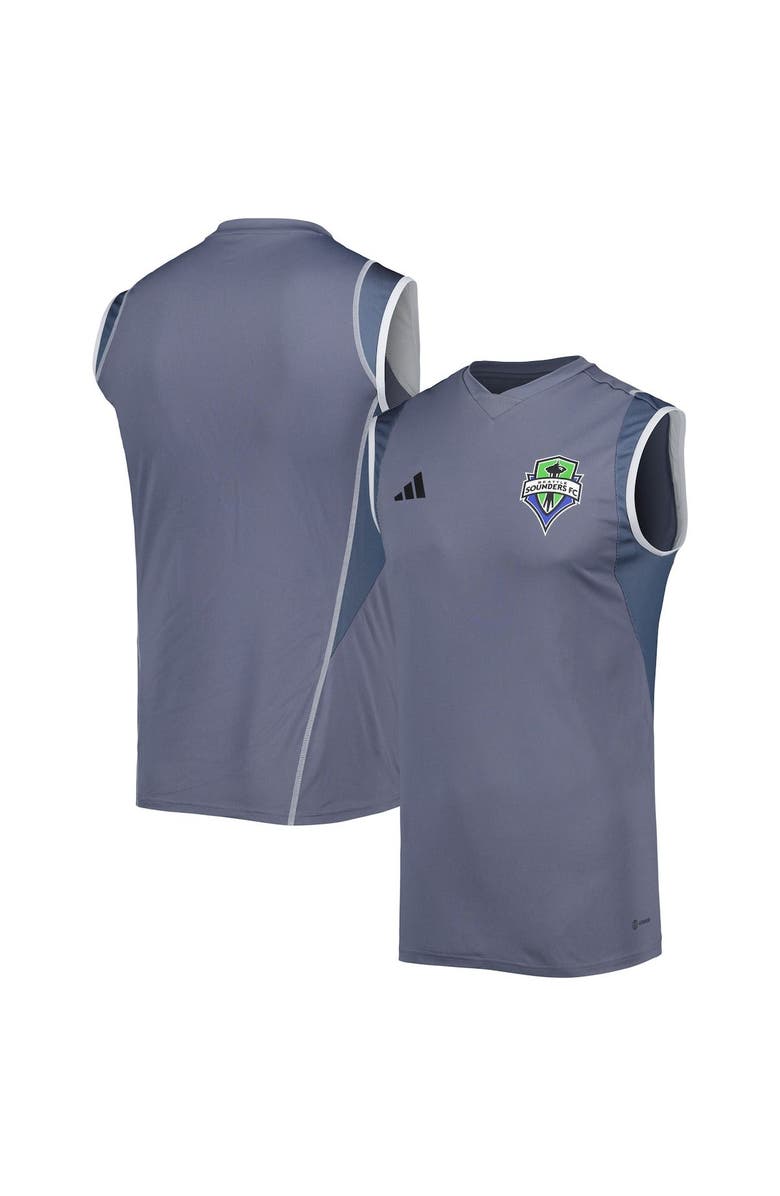 adidas Men's adidas Gray Seattle Sounders FC 2023 On-Field Sleeveless Training Jersey, Main, color, 