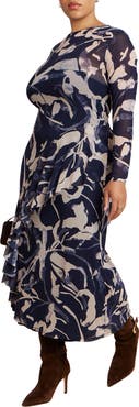 ELOQUII Asym Printed Midi Dress