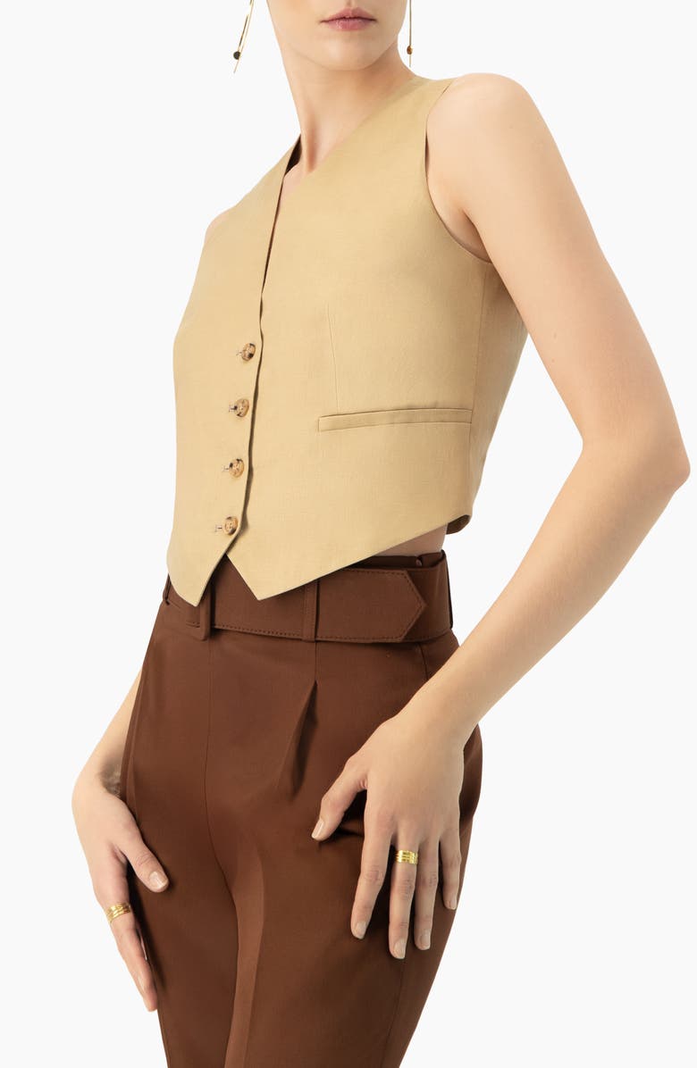 IVONNE Linen Vest with Faux Pockets, Alternate, color, Beige