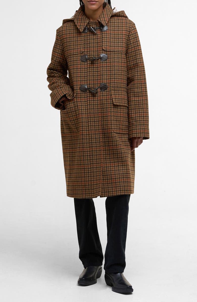 Barbour Melody Houndstooth Check Wool Blend Duffle Coat, Main, color, Brown/Tartan