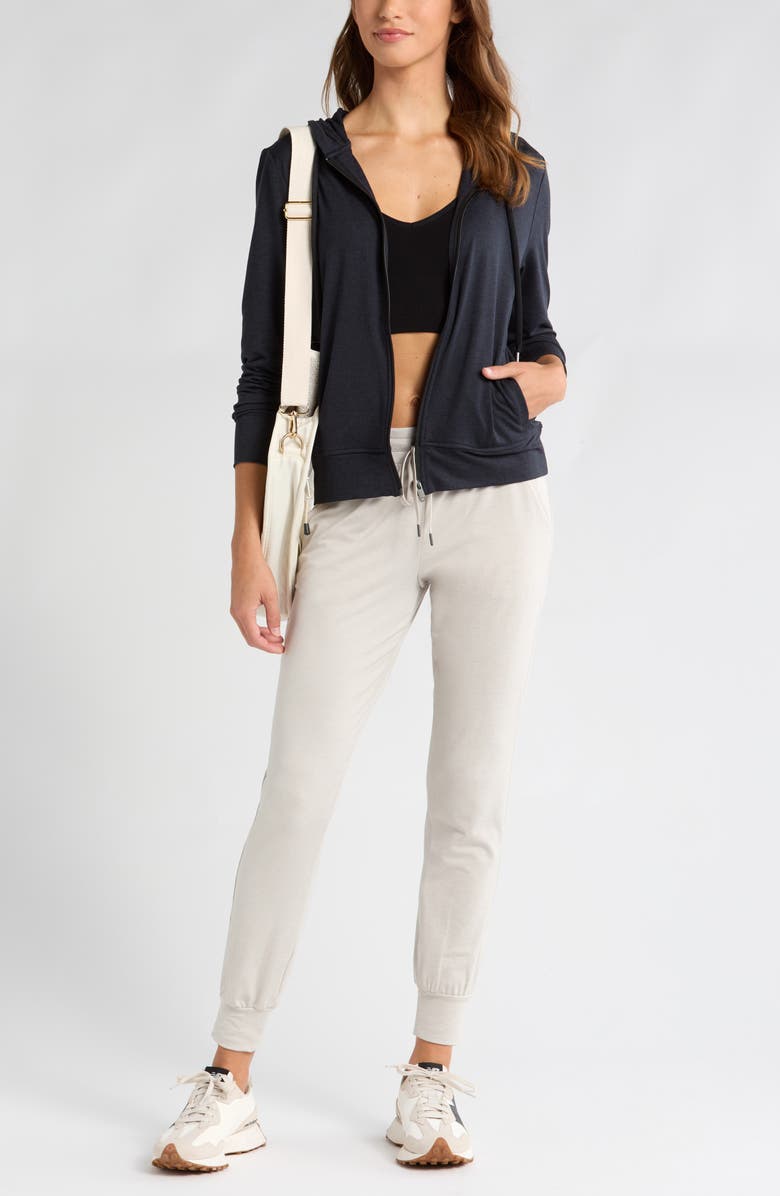 Zella Restore Soft Zip-Up Hoodie, Alternate, color, Black