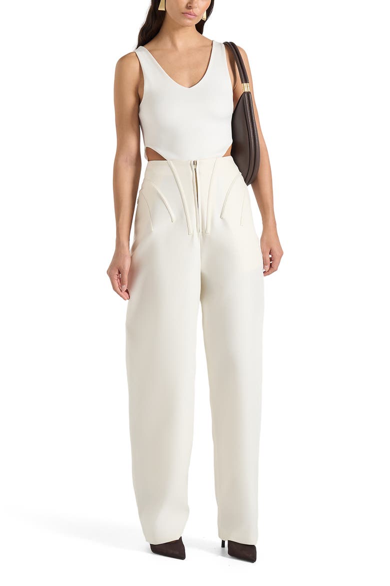 Rena High Waisted Corset Sculptural Trousers, Alternate, color, Off White