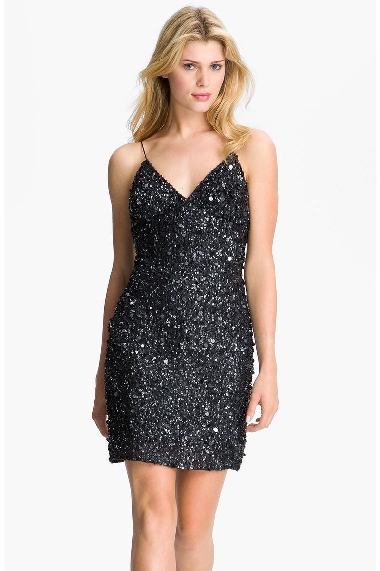 Sequin Silk Sheath Dress, Main, color, CHARCOAL