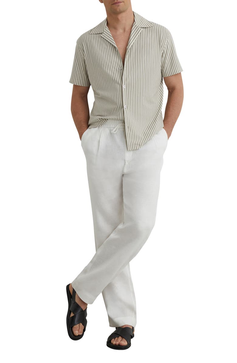 Reiss Aurelia Stripe Cotton Blend Camp Shirt, Alternate, color, Soft Sage Green