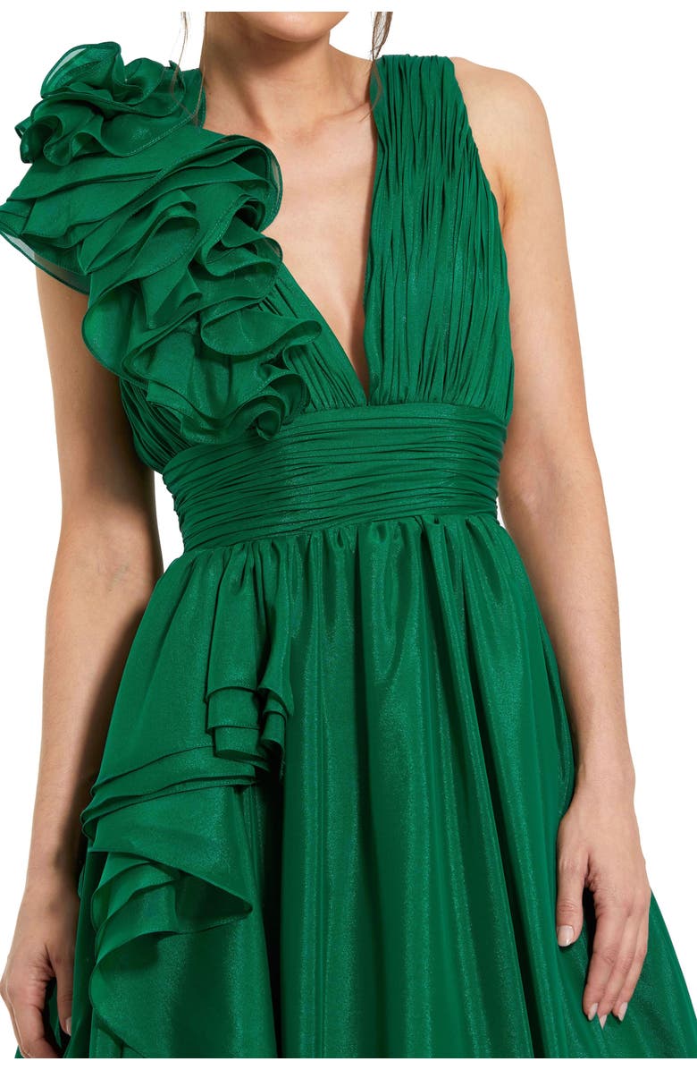 Mac Duggal Ruffle Shoulder V-Neck Chiffon Gown, Alternate, color, Emerald