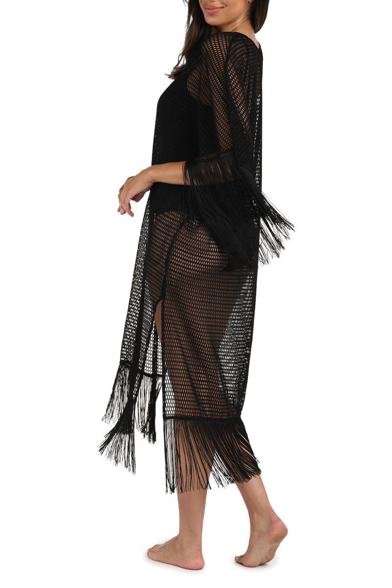 Fringe Open Stitch Caftan, Alternate, color, BLACK