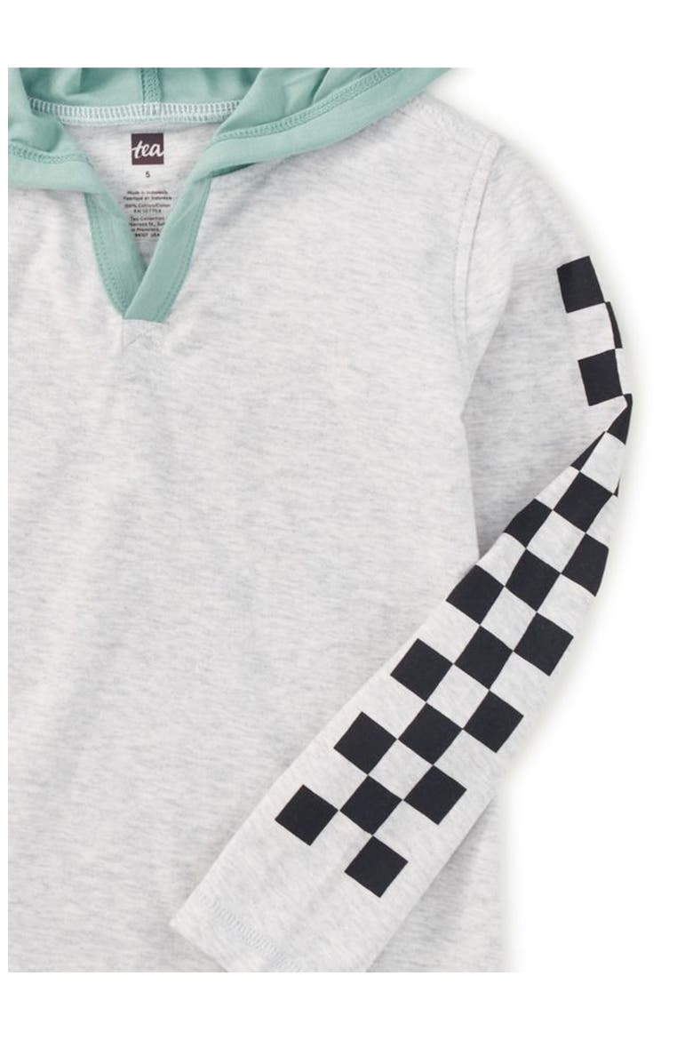 Checker Sleeves Happy Hoodie, Alternate, color, LIGHT GREY HEATHER
