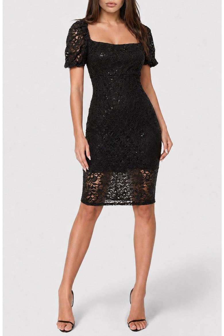 Puff Sleeve Lace Minidress, Main, color, BLACK