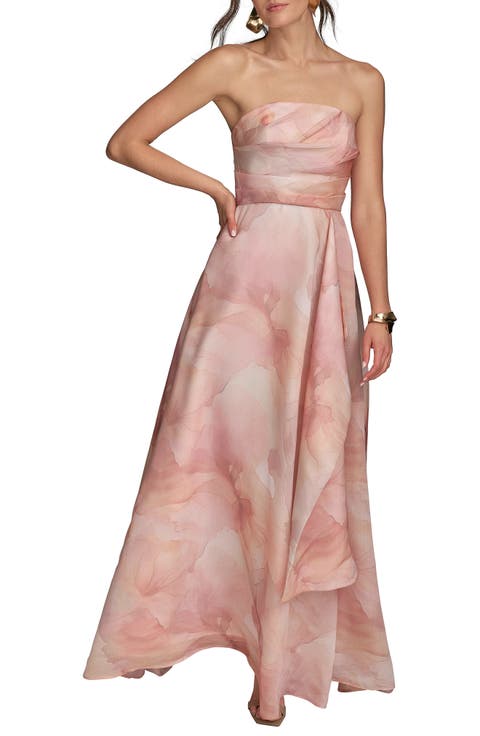 Abstract Floral Strapless Gown