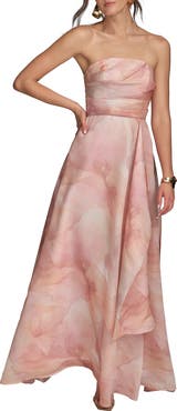 Donna Karan New York Abstract Floral Strapless Gown