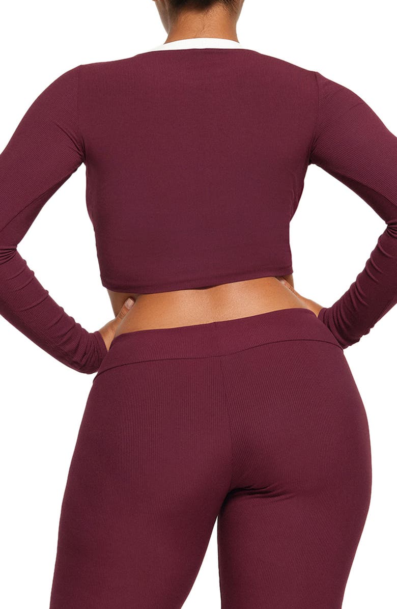 SKIMS Long Sleeve Ribbed Crop Pajama Top, Alternate, color,