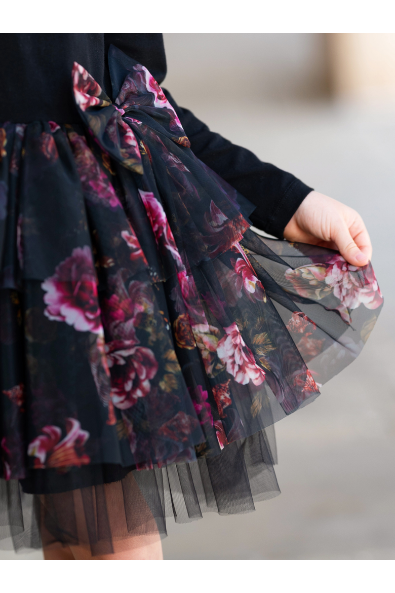 Midnight Bloom Tiered Tulle Dress, Alternate, color, Black