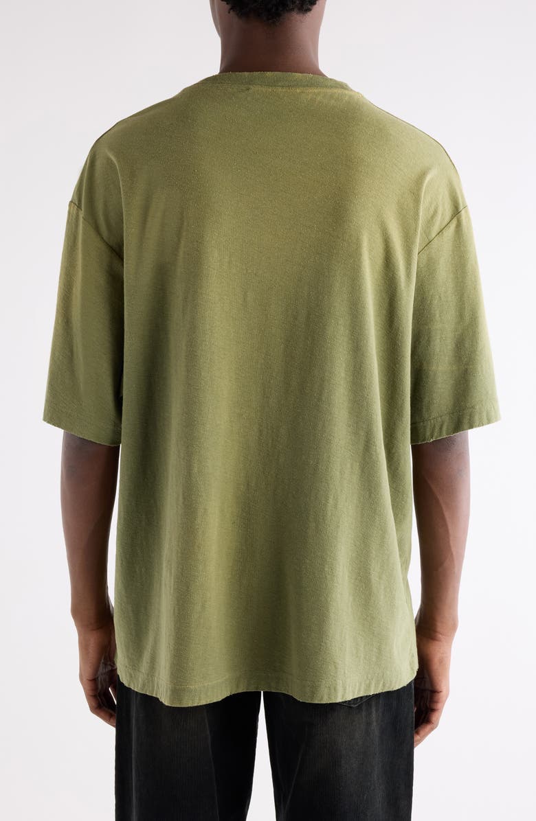 Acne Studios 1996 Logo Distressed Cotton & Hemp Graphic Tee, Alternate, color, Olive Green