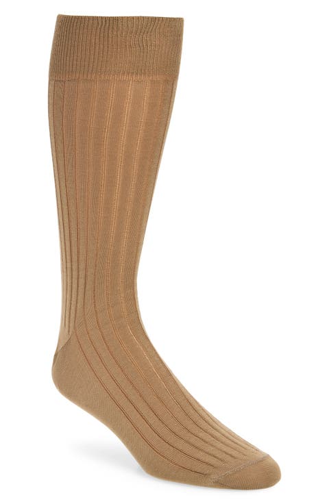 Ribbed Mercerized Cotton Blend Dress Socks