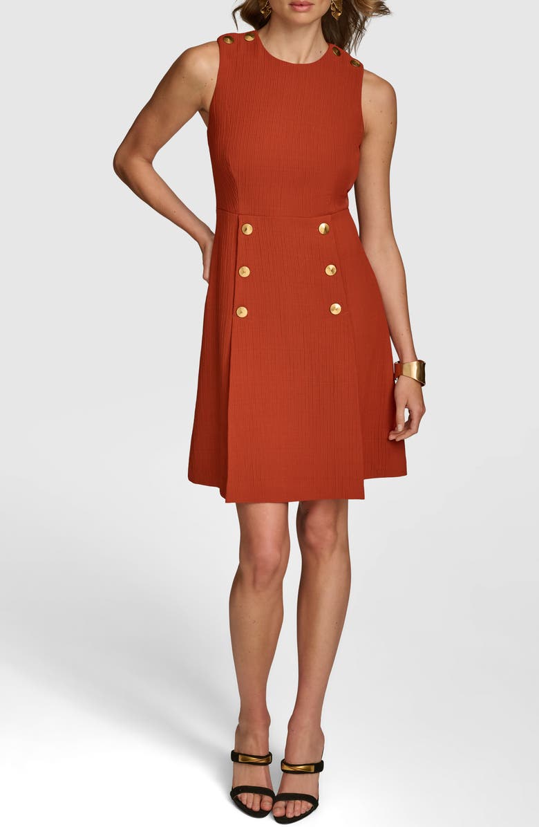 Donna Karan New York Texture Button Sleeveless Dress, Main, color, Burnt Orange