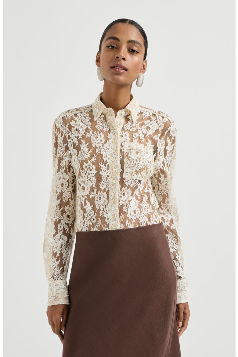 Flower jacquard lace shirt, Main, color, Cream