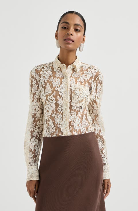 Flower jacquard lace shirt