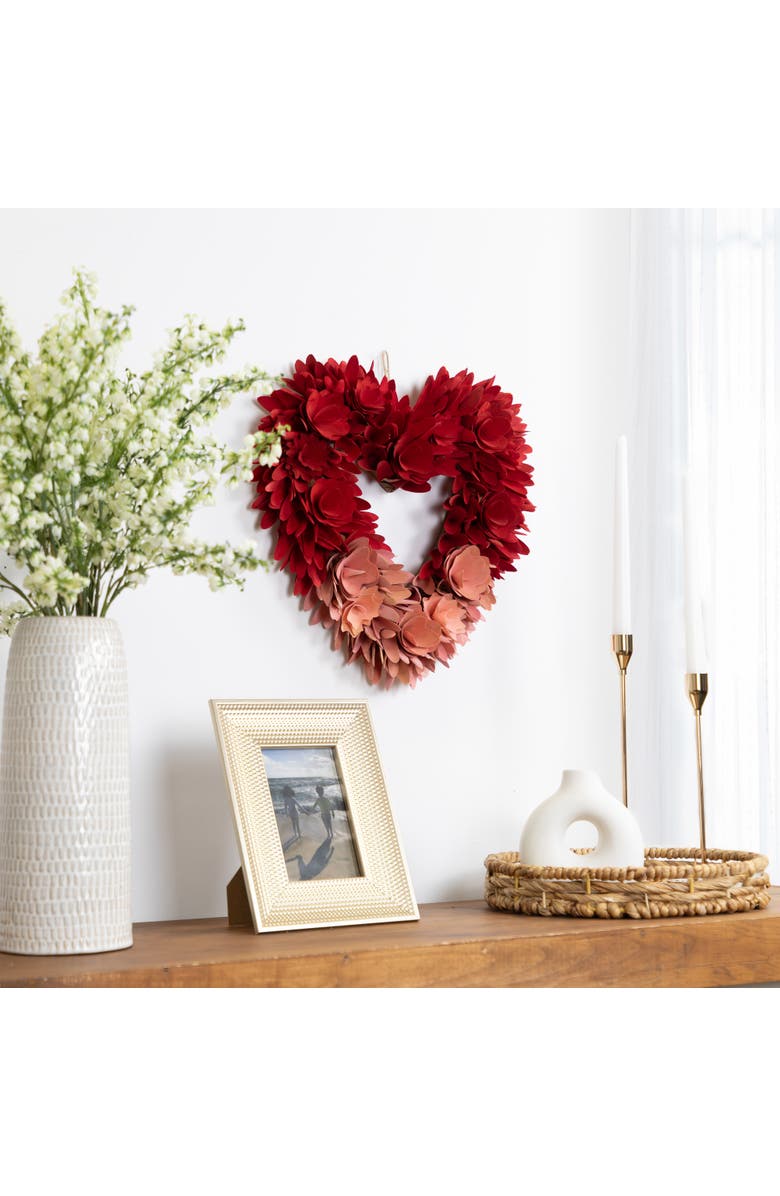 Northlight Wooden Rose Artificial Valentine's Day Floral Wreath - 14" - Red and Pink, Alternate, color, Red