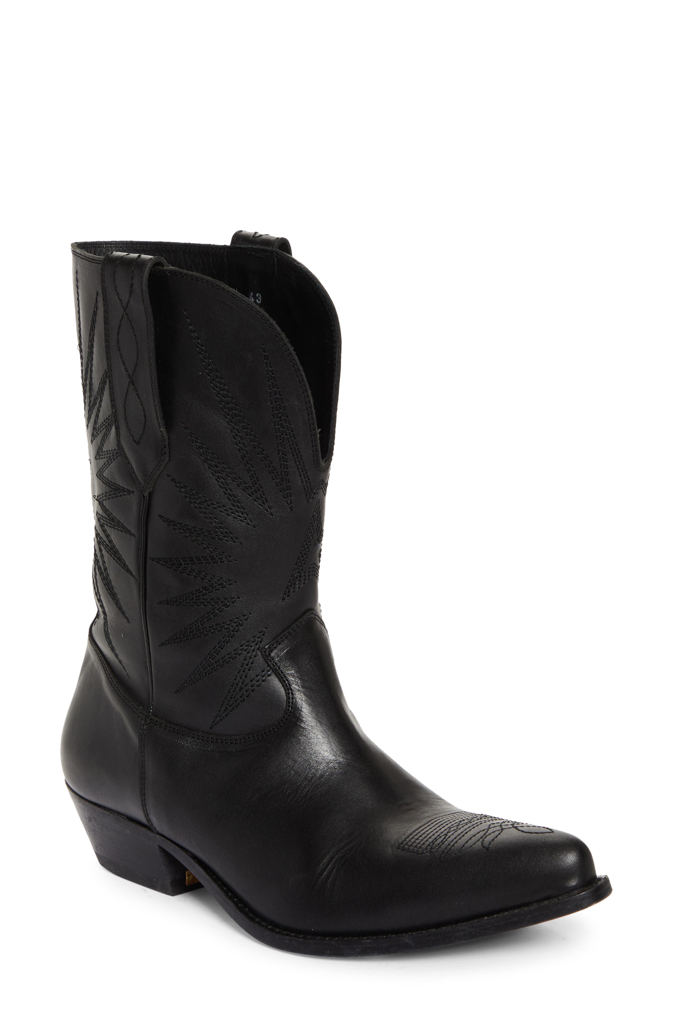 Golden Goose Wish Star Pointed Toe Western Boot, Main, color, Black