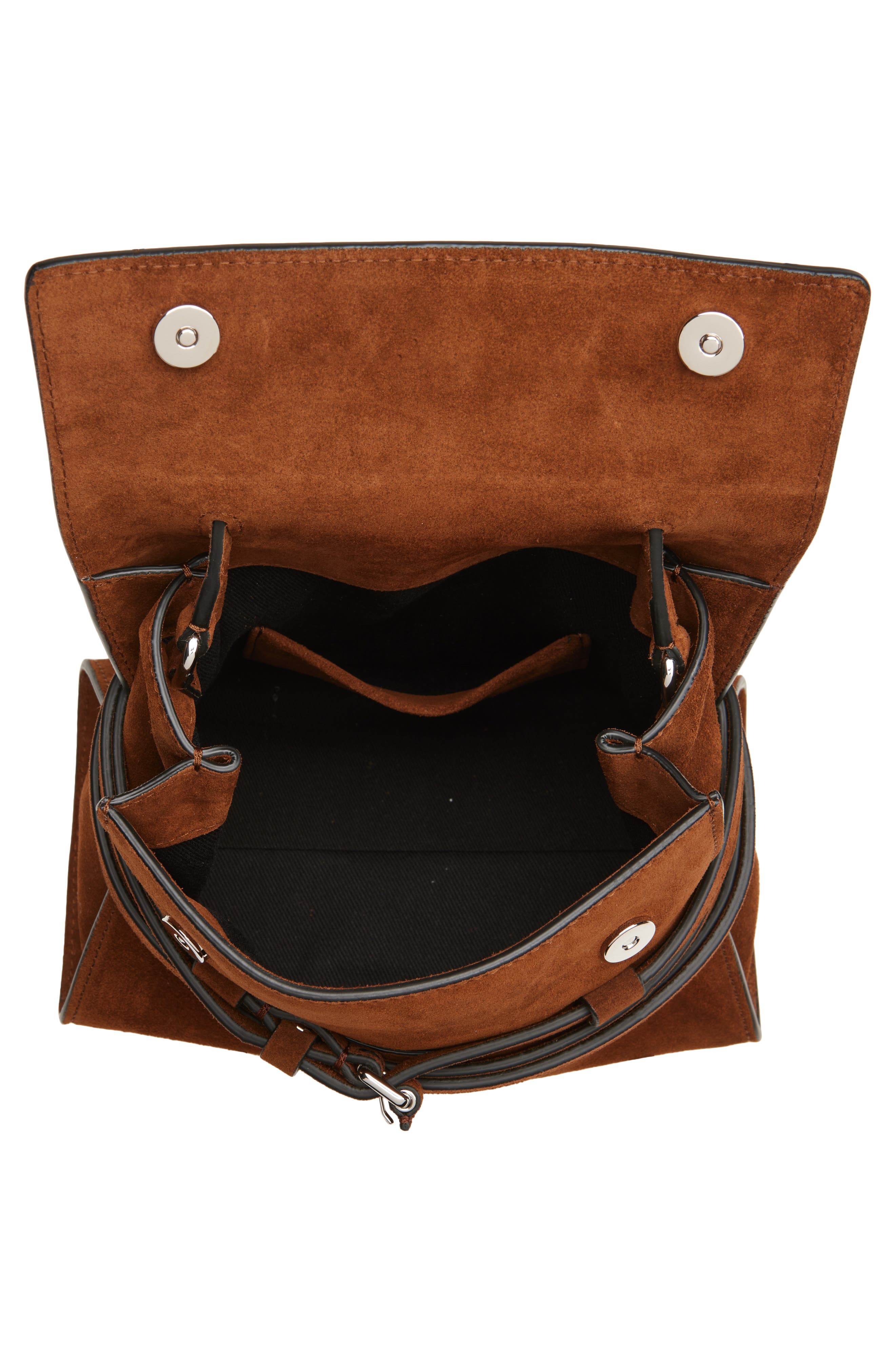 Moschino Tie Me Suede Handbag, Alternate, color, Brown