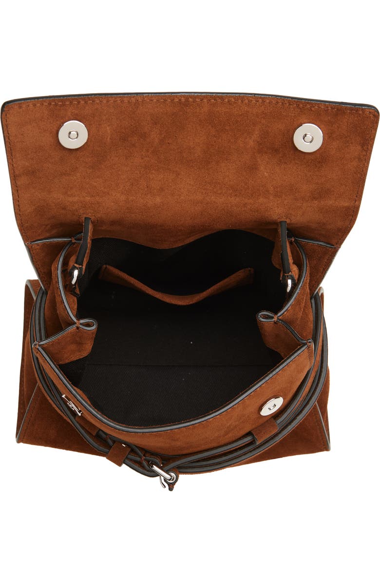 Moschino Tie Me Suede Handbag, Alternate, color, Brown