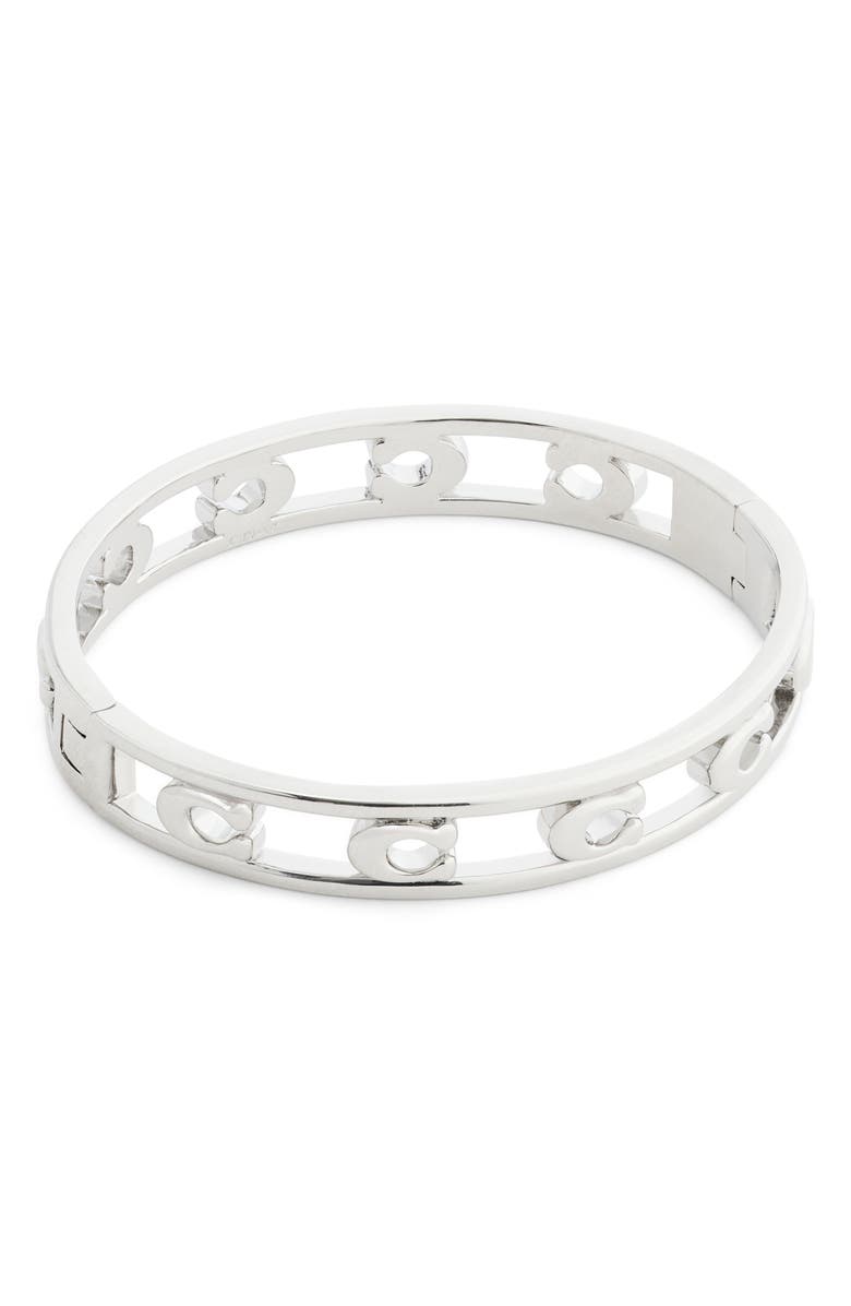 COACH Sculpted C Hinge Bangle, Alternate, color, Rhodium