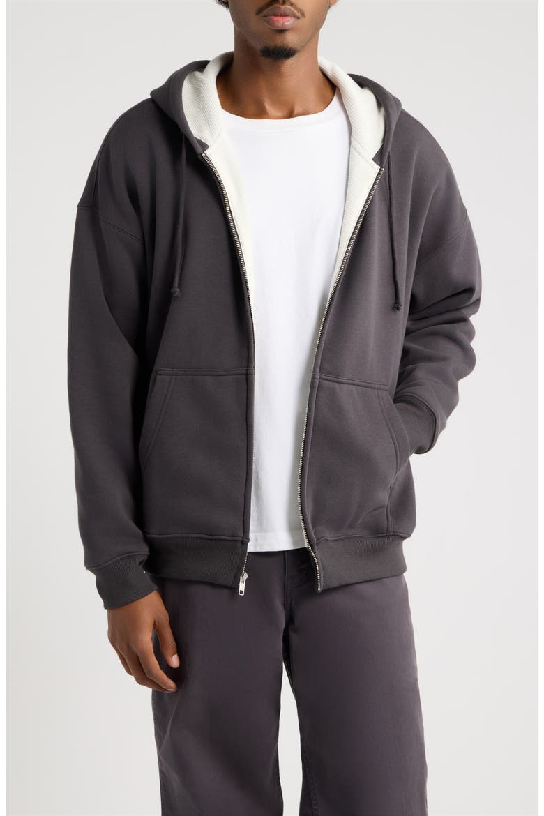 Waffle Lined Full Zip Hoodie, Main, color, BLACK FADED
