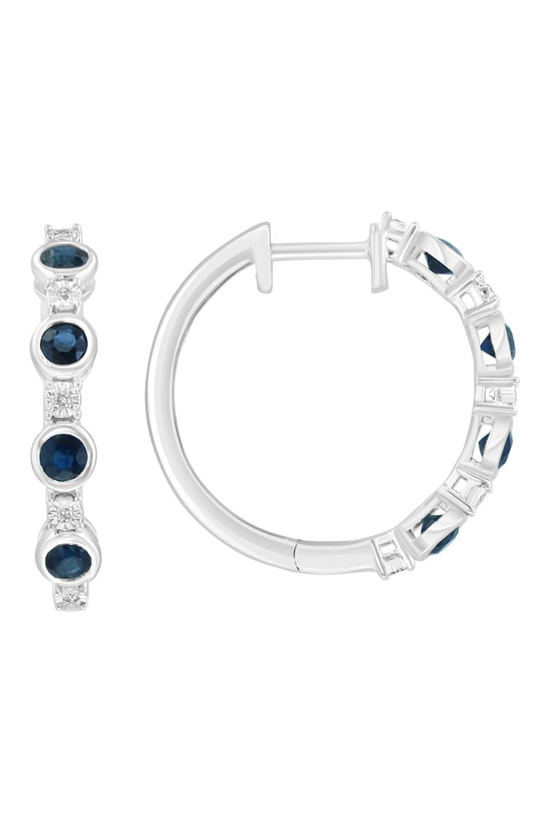 Sterling Silver Ruby & Diamond Hoop Earrings, Main, color, BLUE