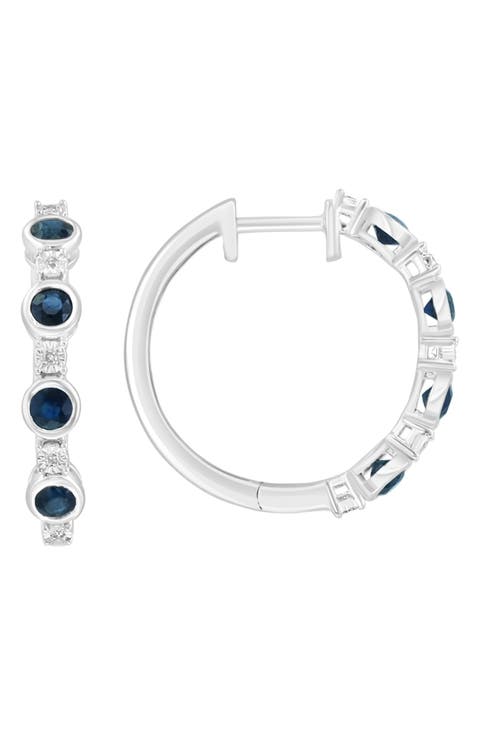 Sterling Silver Ruby & Diamond Hoop Earrings