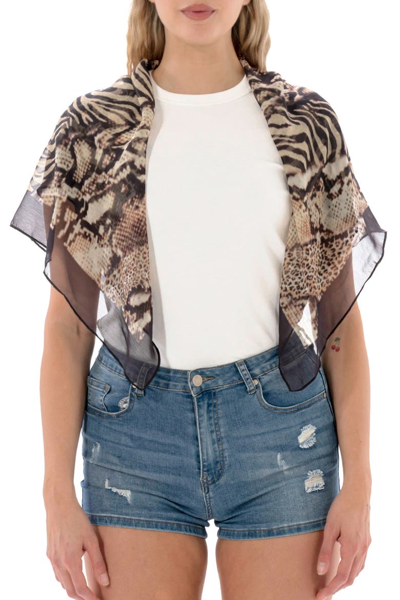 Animal Print Square Scarf, Main, color, BROWN