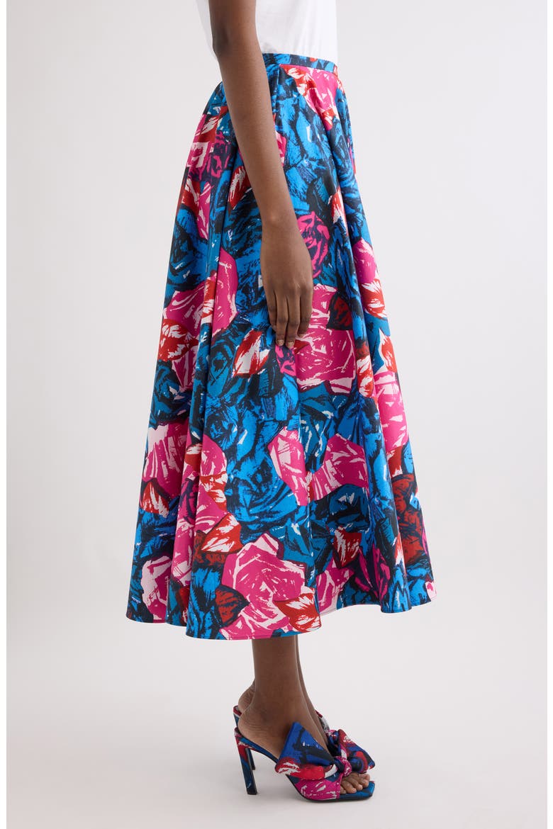 Rose Print Circular Cotton Poplin Midi Skirt, Alternate, color, ROYAL BLUE