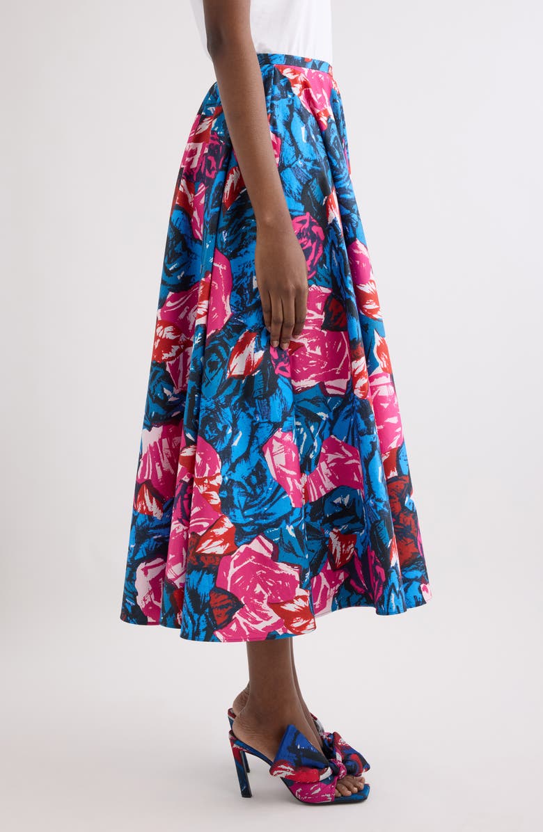 Givenchy Rose Print Circular Cotton Poplin Midi Skirt, Alternate, color, Royal Blue