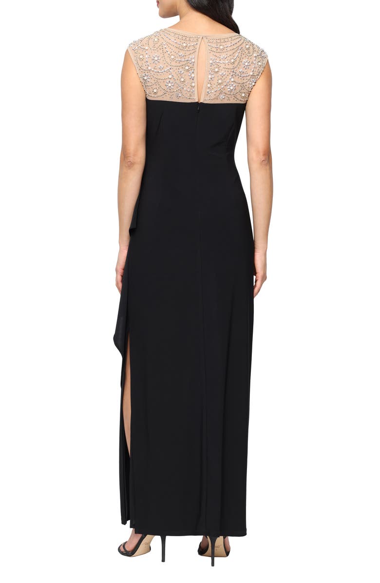 Alex Evenings Embellished Jersey Evening Gown, Alternate, color, Black Gold