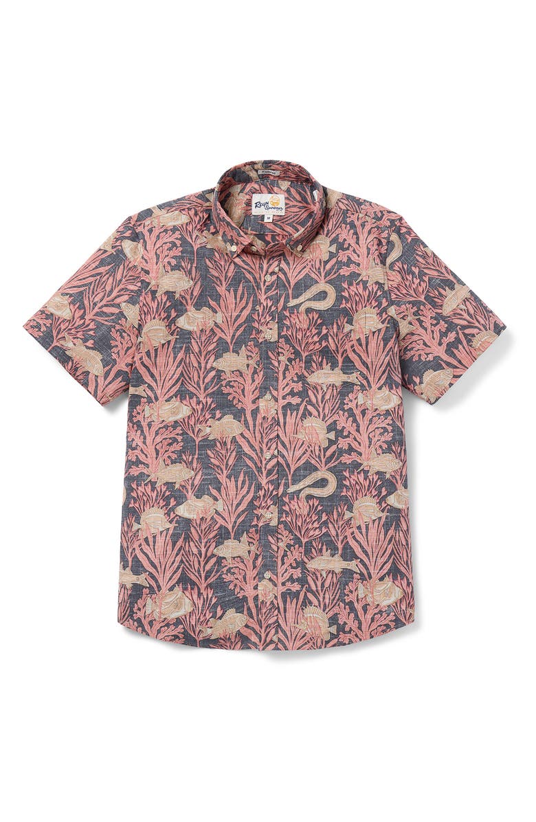 Reyn Spooner Aloha Kai Tailored Fit Short Sleeve Button-Down Shirt, Alternate, color, Nightshade