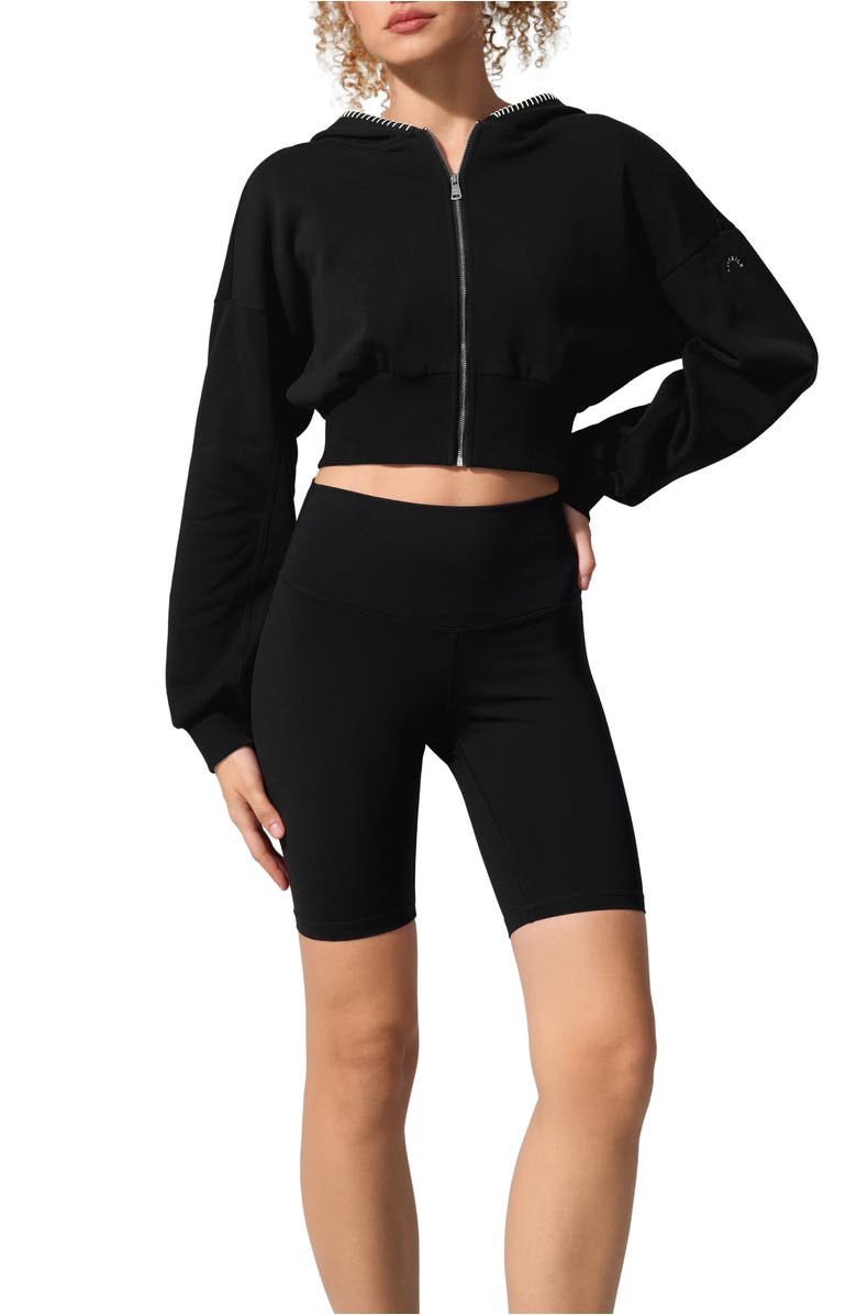 Lilysilk SILKERRY Cropped Fit Seamflow Drift Full-Zip Front Closure Sweatshirt, Main, color, Black