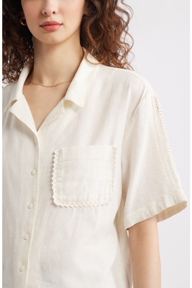 Novelty Linen Blend Camp Shirt, Alternate, color, IVORY EGRET