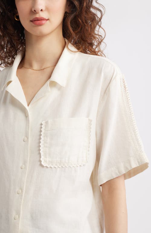 Shop Treasure & Bond Novelty Linen Blend Camp Shirt In Ivory Egret