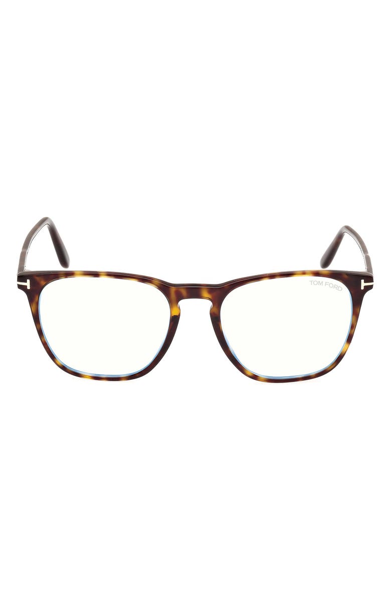 TOM FORD 52mm Round Blue Light Blocking Optical Glasses, Main, color, Havana Eco / T Logo