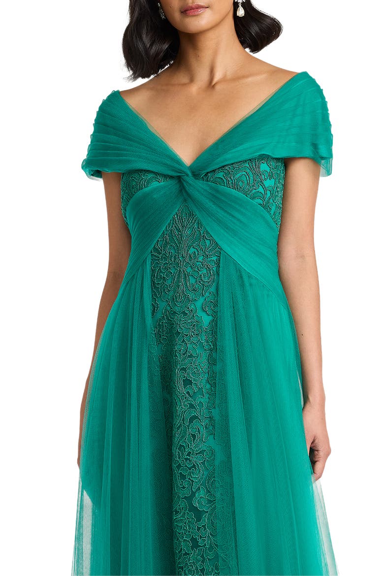 Lace & Tulle Gown, Alternate, color, EMERALD