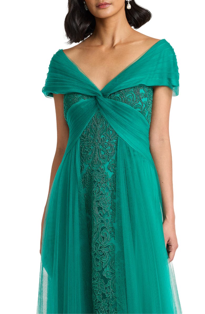 Tadashi Shoji Lace & Tulle Gown, Alternate, color, Emerald
