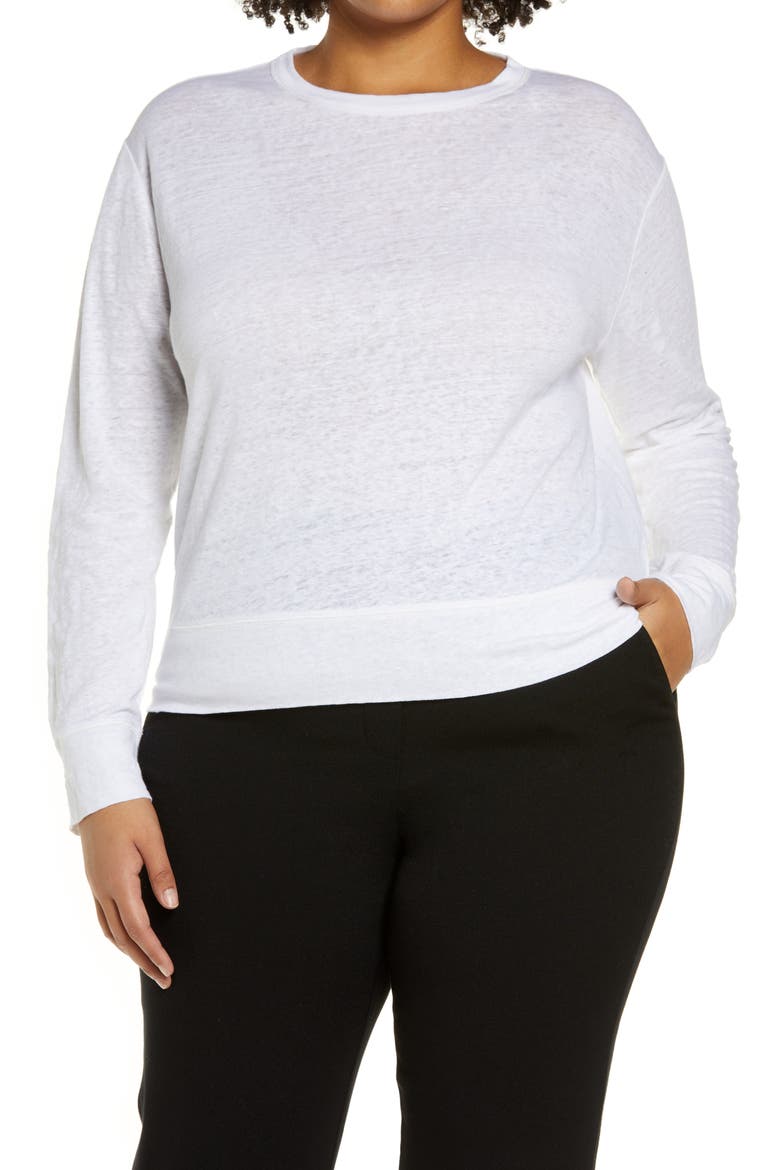 Linen Pullover Top, Main, color, OPTIC WHITE