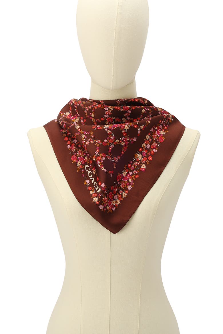 Posey Cluster Silk Square Scarf, Alternate, color, BROWN MULTI