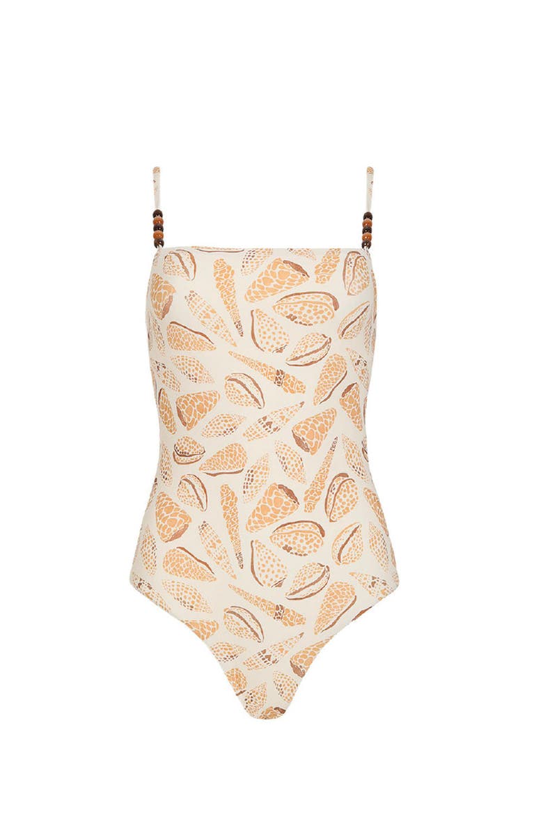KIBYS Shell Tides Print Serina Sculpt One Piece, Alternate, color, Beige Shells Print