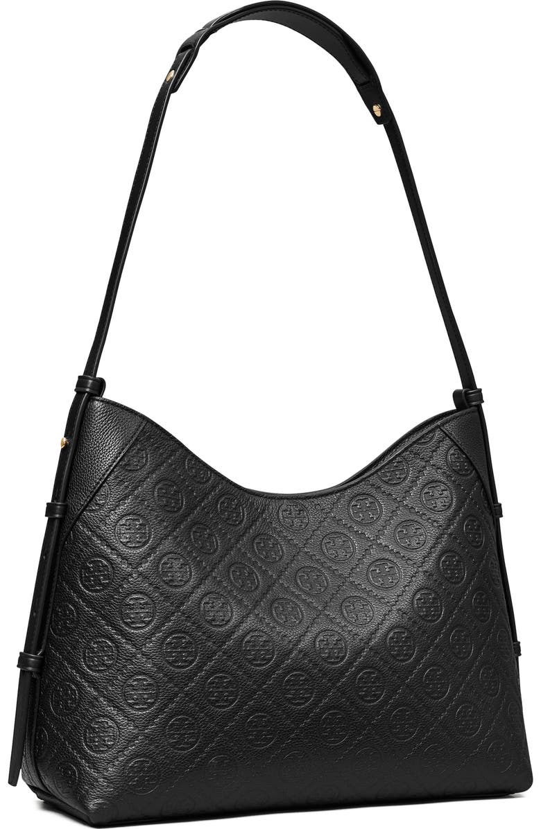 Tory Burch T Monogram Pebble Leather Messenger Bag, Alternate, color, Black