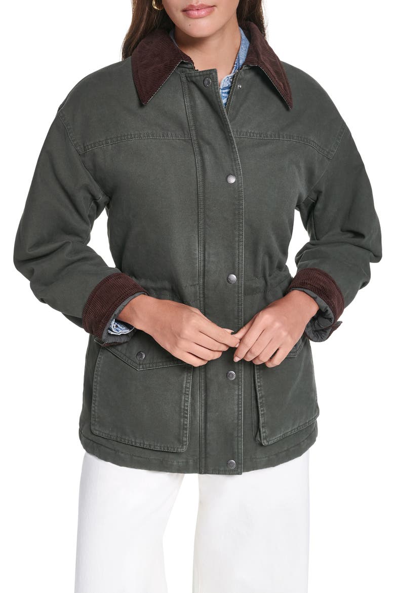 Corduroy Collar Military Jacket, Main, color, DARK OLIVE