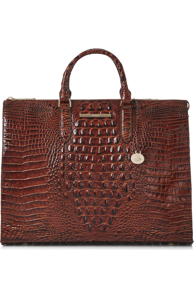 Brahmin Business Croc Embossed Leather Tote, Main, color, Pecan