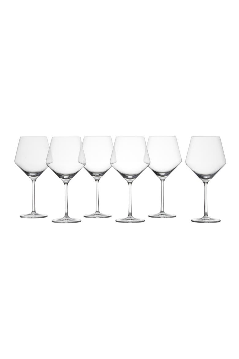 Pure Set of 6 Burgundy Wine Glasses, Main, color, CLEAR